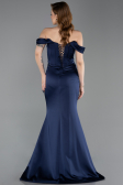 Robe Queue de Poisson Longue Satin Bleu Marine ABU6166