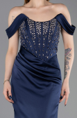Robe Queue de Poisson Longue Satin Bleu Marine ABU6166