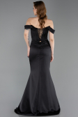 Robe Queue de Poisson Longue Satin Noir ABU6166
