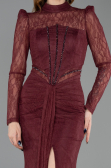 Tenue de Soirée Longue Dantelle Rouge Bordeaux ABU6169