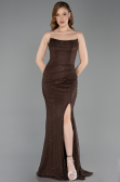 Robe de Soirée Longue Dantelle Brun ABU6172