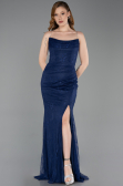 Robe de Soirée Longue Dantelle Bleu Marine ABU6172