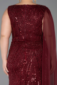 Robe De Soirée Grande Taille Longue Perlé Rouge Bordeaux ABU6133
