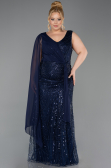 Robe De Soirée Grande Taille Longue Perlé Bleu Marine ABU6133
