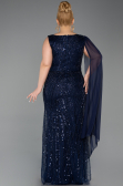Robe De Soirée Grande Taille Longue Perlé Bleu Marine ABU6133