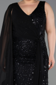 Robe De Soirée Grande Taille Longue Perlé Noir ABU6133