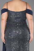 Robe De Soirée Grande Taille Longue Squameuse Anthracite ABU6134