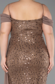 Robe De Soirée Grande Taille Longue Squameuse Cappuccino ABU6134