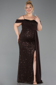 Robe De Soirée Grande Taille Longue Squameuse Brun ABU6134
