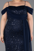 Robe De Soirée Grande Taille Longue Squameuse Bleu Marine ABU6134