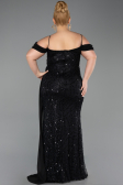 Robe De Soirée Grande Taille Longue Squameuse Noir ABU6134
