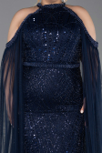 Robe de Soirée Grande Taille Longue Perlé Bleu Marine ABU6118