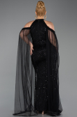 Robe de Soirée Grande Taille Longue Perlé Noir ABU6118