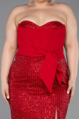 Robe de Soirée Grande Taille Longue Perlé Rouge ABU5989