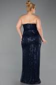 Robe de Soirée Grande Taille Longue Perlé Bleu Marine ABU5989