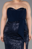 Robe de Soirée Grande Taille Longue Perlé Bleu Marine ABU5989