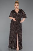 Robe De Soirée Grande Taille Squameuse Longue Brun ABU5846