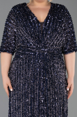 Robe De Soirée Grande Taille Squameuse Longue Bleu Marine ABU5846