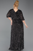 Robe De Soirée Grande Taille Squameuse Longue Noir-Argent ABU5846