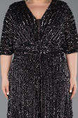 Robe De Soirée Grande Taille Squameuse Longue Noir-Argent ABU5846