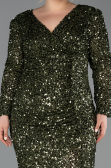 Robe de Soirée Grande Taille Longue Squameuse Kaki ABU6074