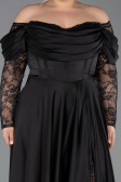 Robe Grande Taille Longue Satin Noir ABU5261
