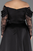Robe Grande Taille Longue Satin Noir ABU5261