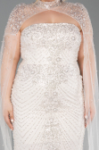 Robe de Soirée Grande Taille Longue Perlé Beige ABU6162