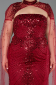 Robe de Soirée Grande Taille Longue Perlé Rouge Bordeaux ABU6162