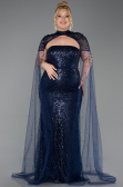 Robe de Soirée Grande Taille Longue Perlé Bleu Marine ABU6162