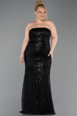 Robe de Soirée Grande Taille Longue Perlé Noir ABU6162