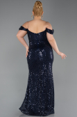 Robe De Soirée Grande Taille Longue Squameuse Bleu Marine ABU6098