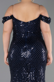 Robe De Soirée Grande Taille Longue Squameuse Bleu Marine ABU6098