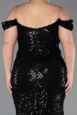 Robe De Soirée Grande Taille Longue Squameuse Noir ABU6098