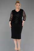 Robe De Invitation Grande Taille Midi Squameuse Noir ABK2631