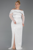 Robe de Soirée Grande Taille Longue Perlé Blanc ABU6187