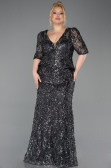 Robe de Soirée Grande Taille Longue Squameuse Anthracite ABU6149