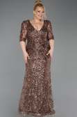 Robe de Soirée Grande Taille Longue Squameuse Cuivre ABU6149