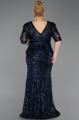 Robe de Soirée Grande Taille Longue Squameuse Bleu Marine ABU6149