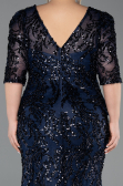 Robe de Soirée Grande Taille Longue Squameuse Bleu Marine ABU6149