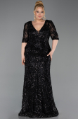 Robe de Soirée Grande Taille Longue Squameuse Noir ABU6149