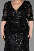 Robe de Soirée Grande Taille Longue Squameuse Noir ABU6149