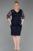 Robe De Soirée Grande Taille Midi Squameuse Bleu Marine ABK2630