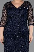 Robe De Soirée Grande Taille Midi Squameuse Bleu Marine ABK2630