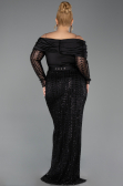 Robe de Soirée Grande Taille Longue Perlé Noir ABU6187