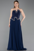 Robe de Soirée Longue Mousseline Bleu Marine ABU6188