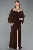 Robe De Soirée Grande Taille Longue Mousseline Brun ABU6182