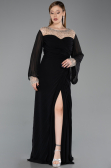 Robe De Soirée Grande Taille Longue Mousseline Noir ABU6182