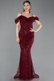 Robe de Soirée Longue Perlé Rouge Bordeaux ABU6190