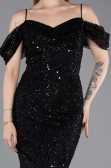 Robe de Soirée Longue Perlé Noir ABU6190